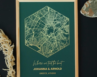 Gepersonaliseerde zeshoekige foliekaartafdruk van elke locatie, aangepaste A4-folieprint, kaartprint metallic folie, folieprint locatie, wanddecor foliekunst