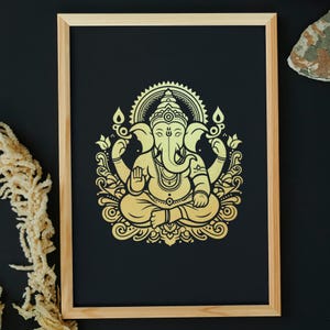 A4 Lord Ganesha Metallic Foil Wandkunst, Hindu Gott Druck Gold Silber Kupfer RoseGold Foil Print, indisch spirituelles Dekor, Pooja Raumwanddekor