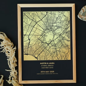 Personalized Foil Map Print of Any Location, A4 Custom Foil Print, Metallic Foil Map Print, Location Print, Wall Decor Foil Art, Gold Silver
