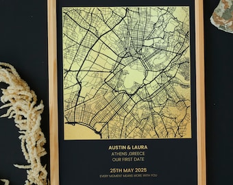 Gepersonaliseerde foliekaartprint van elke locatie, aangepaste A4-folieprint, metallic foliekaartprint, locatieprint, wanddecoratie foliekunst, goudzilver