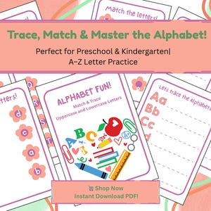 Alphabet Matching Worksheets | Uppercase & Lowercase Letter Match | Preschool Tracing Activities | ABC Learning Printables