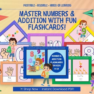 Number & Addition Flashcards | 0-10 Math Practice for Kids | Homeschool Preschool Printable