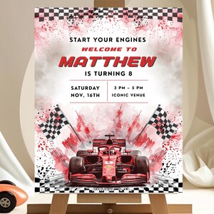 Red Race Car Two Fast Birthday Welcome Sign, Editable Racing Entrance Poster, Start Your Engines, 4 Sizes, Printable Digital