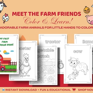 Libro para colorear de animales de granja para niños / Actividad imprimible en PDF / Diversión educativa para niños pequeños