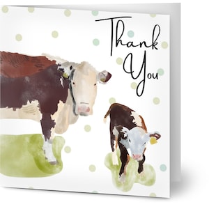 Hereford Cow and Calf ‘Thank You’ Cards, Pack of 10 Greeting Cards