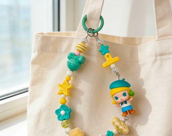 Dopamine-accessoire, felgekleurde kralen telefoonketting – schattig handgemaakt kawaii-figuurtje, leuke stijl
