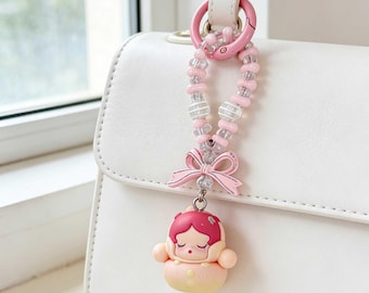Schattige sleutelhanger/telefoonketting met kralen – lief handgemaakt kawaii-figuurtje, mooi en stijlvol accessoire, ideaal cadeau