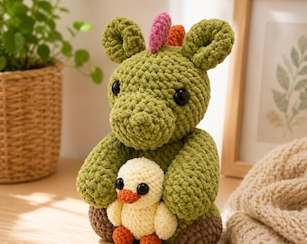 Patrón de ganchillo para principiantes: Dinosaurio, Peluche Amigurumi, Accesorio de Pato de regalo (Descarga en PDF)