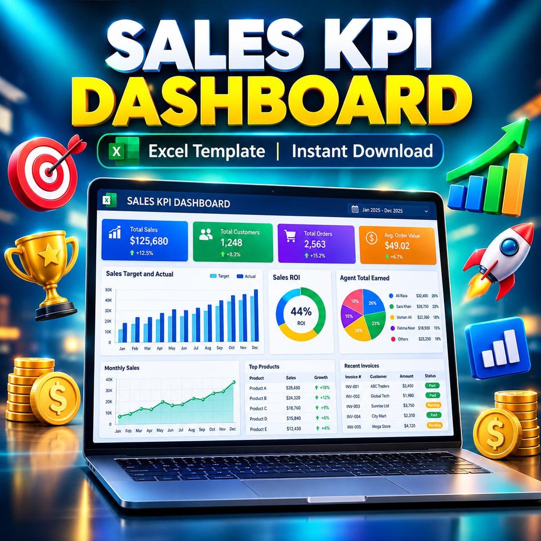 Sales KPI Dashboard Excel Template _ Target Vs Actual Tracker _ Sales ...