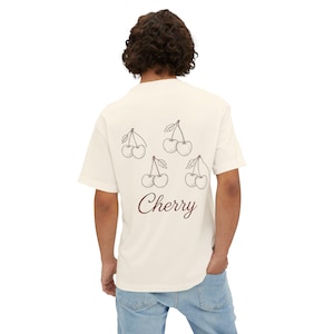 Cherry Oversized Tee, Unisex Box T-Shirt, Cool Colors, Loose Fit Shirt, Casual Top