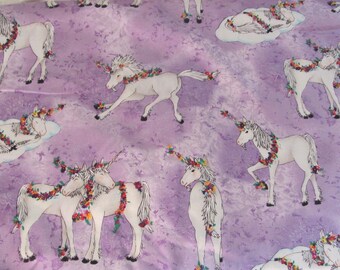 Unicorns // Michael Miller 100% Cotton Fabric Purple Lavender Painted Silver Metallic CM457 // Price is per yard BTY by the yard