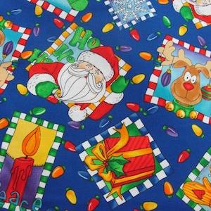 Weihnachten Blauer Weihnachtsmann Rentier Schneemann Weihnachtsmann // Timeless Treasures C6778 // 100% Baumwolle Quilt Stoff oop // Preis gilt für Meterware BTY