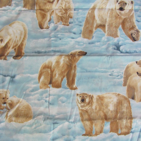 Arctic Adventure // Polar Bears White Blue // Exclusively Quilters 2007 // 100% Quilting Fabric OOP // Price is by the yard BTY