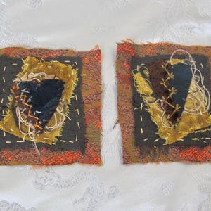 Fabric Patch Crazy Quilt Heart Silk Unique Embellishment Jeans Jacket Pants or Snippet for Journal Sew on Patches - Your Choice *free ship*