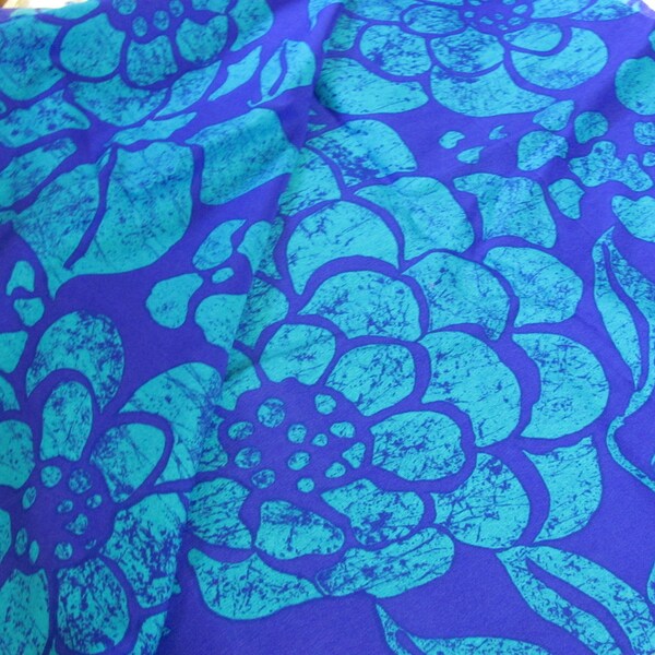 Vintage 1960's Blue Bright Colorful Floral Acrylic Fabric // Price is per yard // Renmnant Bolt Ends THC VHY Hawaiian Textiles