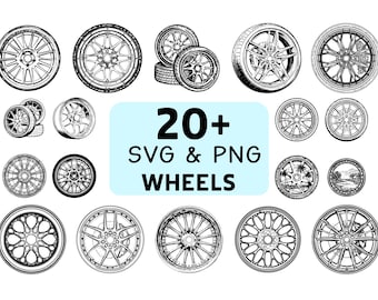 Pacote de imagens SVG e PNG de rodas, vetor de silhueta de roda, ícone de aro de pneu de carro