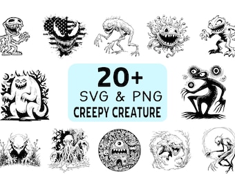 Creepy Creature SVG PNG Bundle, Horror Monster Clipart, Cricut Cut File