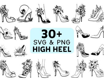 High Heel Silhouette SVG PNG Bundle, Fashion Clipart, Glam Shoe Cut Files, Stylish Vector for Cricut