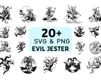 Evil Jester SVG PNG Bundle, Creepy Clown Clipart, Cricut Cut Files