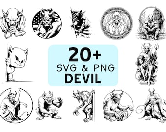 Devil SVG PNG Bundle, Horned Demon Clipart, Cricut Cut Files