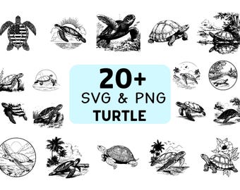 Turtle Silhouette SVG PNG Bundle, Sea Turtle Clipart, Cricut Cut Files
