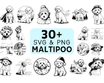 Maltipoo Silhouette Vector Bundle, Dog Breed Clipart (SVG, PNG)