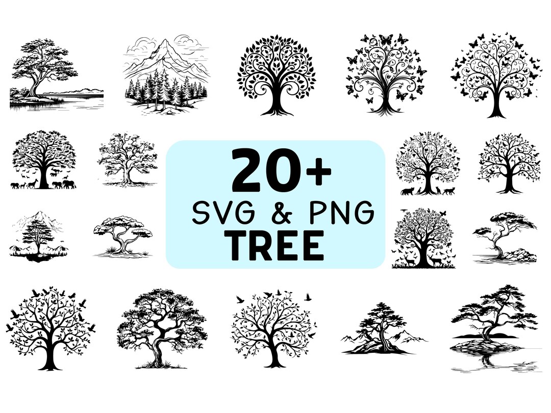 Tree Silhouette SVG PNG Bundle, Nature Woodland Clipart, Cricut Cut ...