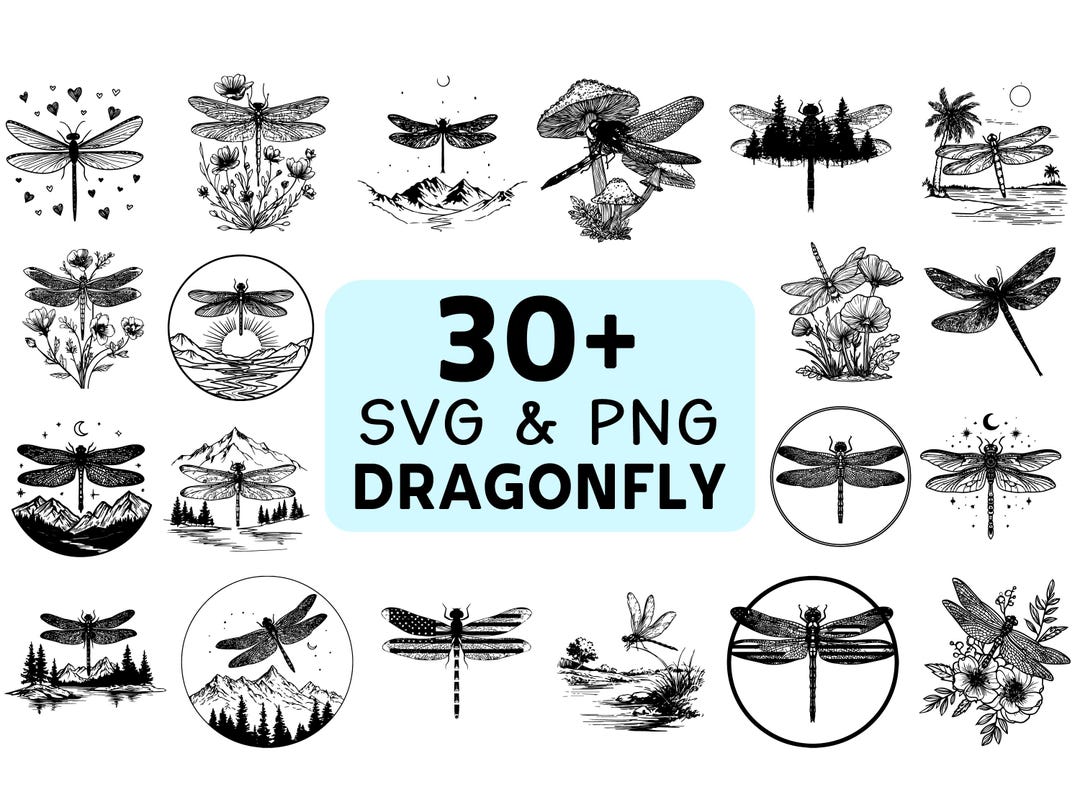 Dragonfly Silhouette SVG PNG Bundle, Insect Clipart, Cricut Cut File - Etsy