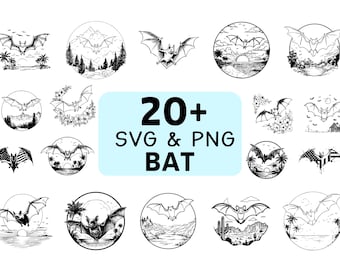 Bat SVG PNG Bundle, Halloween Flying Bat Clipart, Cricut Cut Files