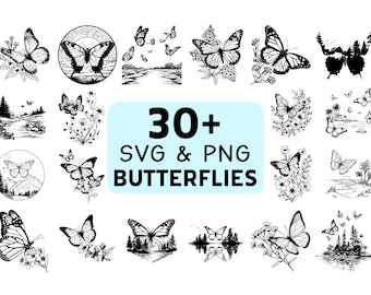 Butterflies Silhouette SVG PNG Bundle, Insect Clipart, Nature Garden Cut Files, Floral Vector