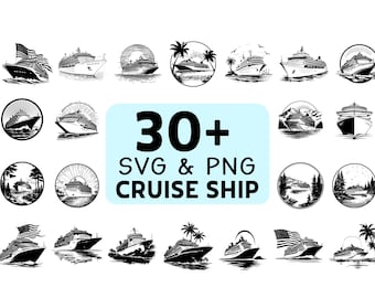 Cruise Ship SVG PNG Bundle, Ocean Liner Travel Clipart, Cricut Cut Files
