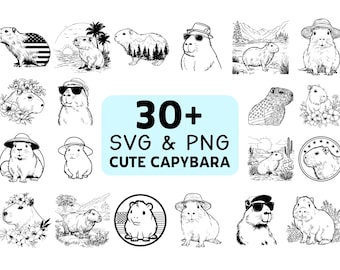 Cute Capybara Silhouette SVG PNG Bundle, Funny Animal Clipart, Kawaii Rodent Cut Files, Wildlife