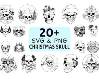 Christmas Skull SVG PNG Bundle, Holiday Gothic Skull Clipart, Cricut Cut File