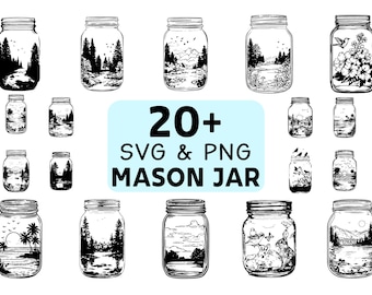 Mason Jar SVG PNG Bundle, Jar Clipart Silhouette, Rustic Kitchen Vector