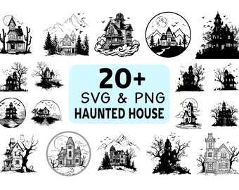 Haunted House SVG PNG Bundle, Spooky Halloween Mansion Clipart