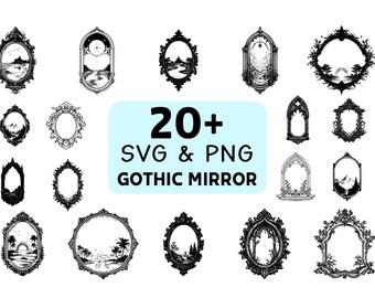 Gothic Mirror SVG PNG Bundle, Ornate Dark Frame Clipart, Cricut Cut File