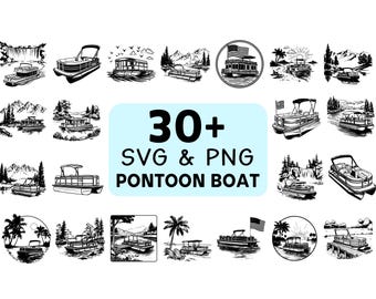 Pontoon Boat Silhouette SVG PNG Bundle, Lake Life Clipart