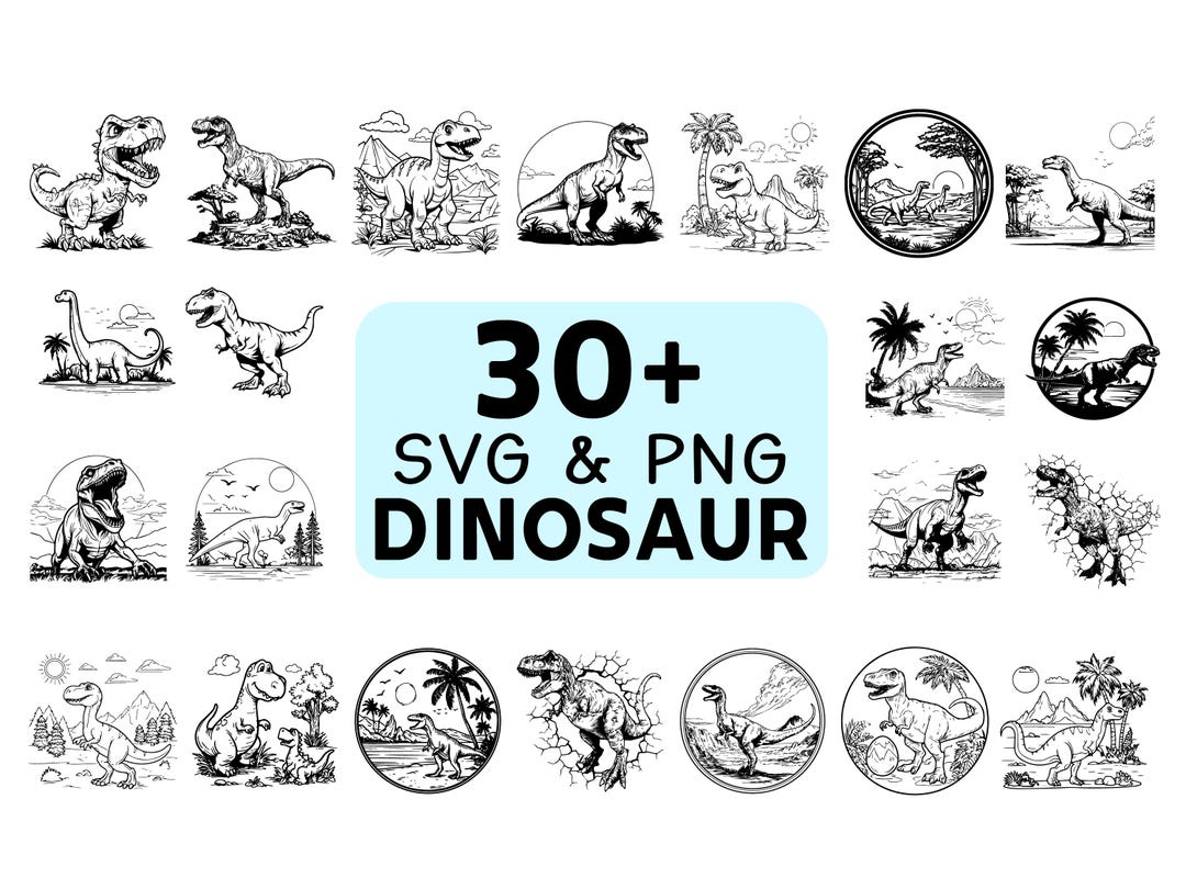 Dinosaur SVG PNG Bundle, T-rex Dino Clipart, Cricut Cut Files - Etsy
