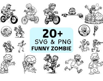 Pacote de SVG e PNG de Zumbis Engraçados, Clipart de Zumbis de Desenho Animado, Vetor de Terror de Halloween