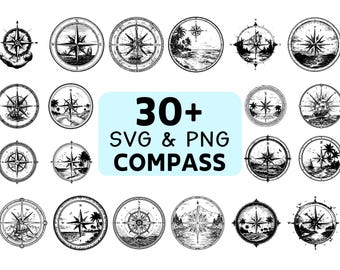 Pacote de vetores de rosa dos ventos em SVG e PNG, clipart náutico.