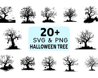 Halloween Tree SVG PNG Bundle, Spooky Haunted Tree Clipart