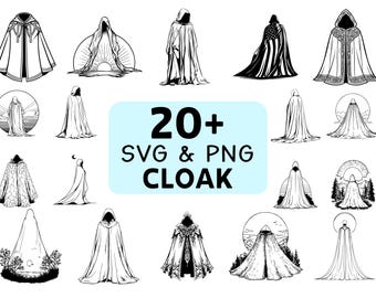 Cloak SVG PNG Bundle, Gothic Hooded Cape Clipart, Cricut Cut Files