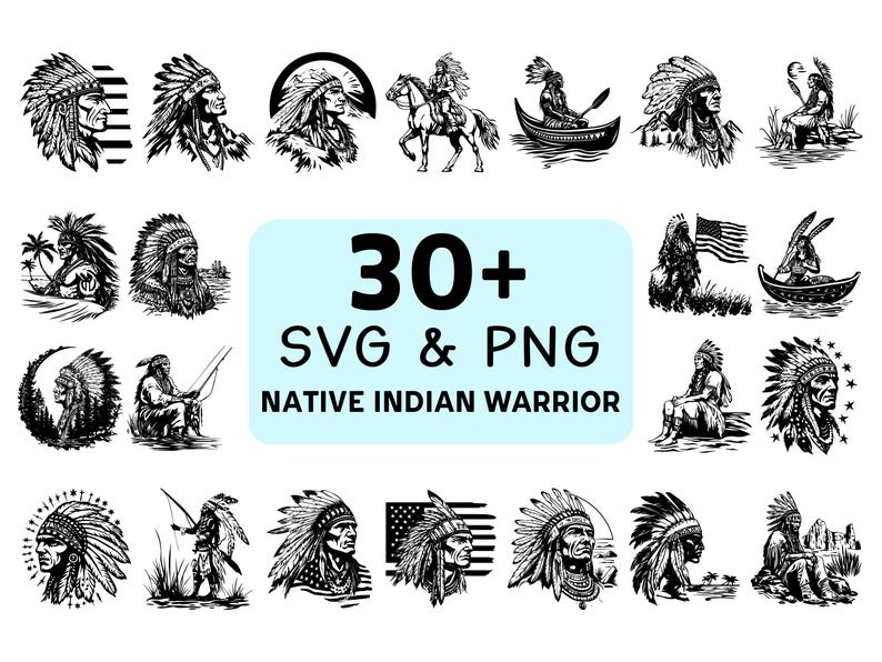Native Warrior SVG PNG Bundle, Tribal Warrior Silhouette Vector, Cricut ...