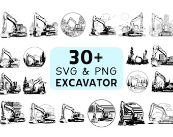 Excavator Silhouette SVG PNG Bundle, Construction Clipart, Heavy Equipment Cut File, Builder Vector