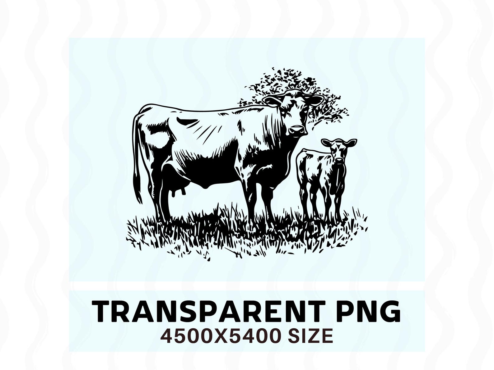Angus Cow and Calf Silhouette SVG PNG Bundle, Farm Animal Clipart ...