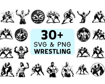 Wrestling Silhouette SVG PNG Bundle, Gym Athlete Clipart