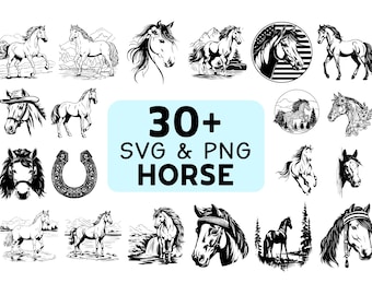 Horse Silhouette SVG PNG Bundle, Animal Clipart Vector, Cricut Cut Files, Equestrian Western Design