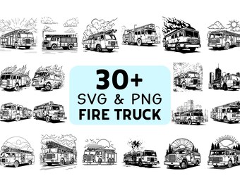 Fire Truck Silhouette SVG PNG Bundle, Firefighter Clipart, Emergency Vehicle Cut Files, Rescue Png