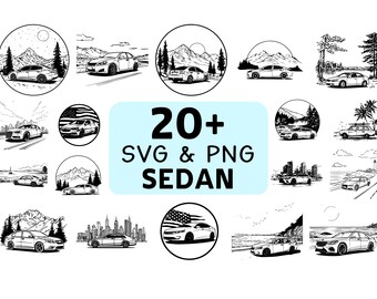 Pacote de imagens SVG e PNG de carros sedan, clipart de carros de passeio, vetor de silhueta de veículo