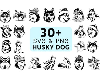 Husky Dog SVG PNG Clipart Bundle, Siberian Puppy Vector